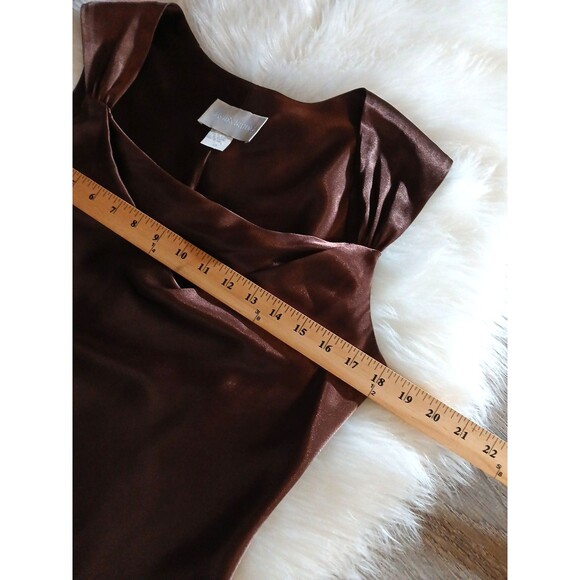 VTG David's Bridal Women's Size 10 Chocolate Satin Draped Neck Sleeveless Blouse - Picture 7 of 9